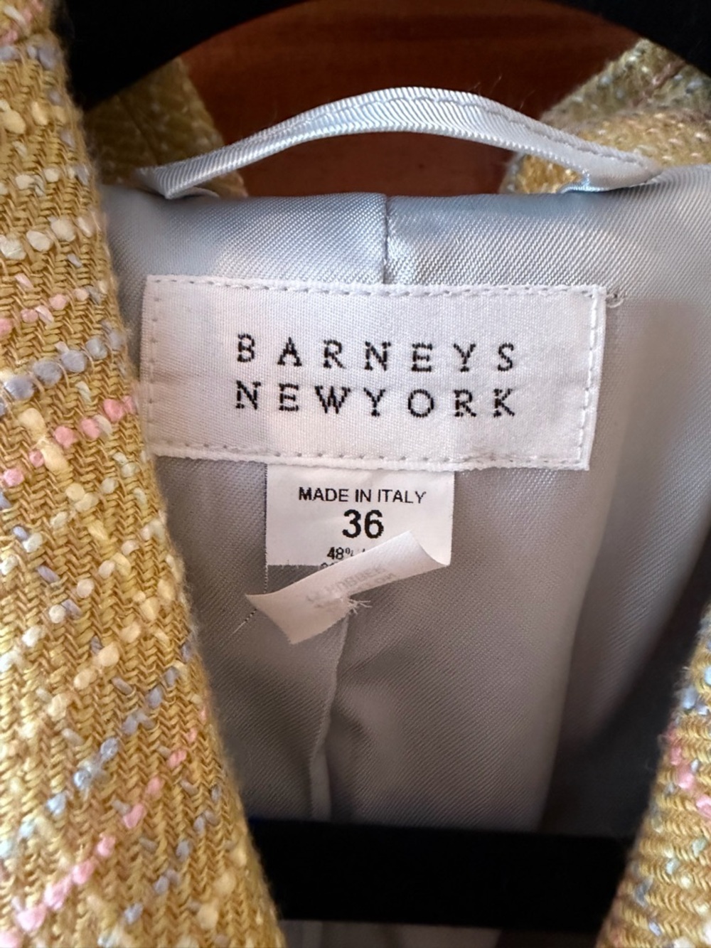 Barneys New York Yellow Tweed Blazer with Pink & Cream Accents